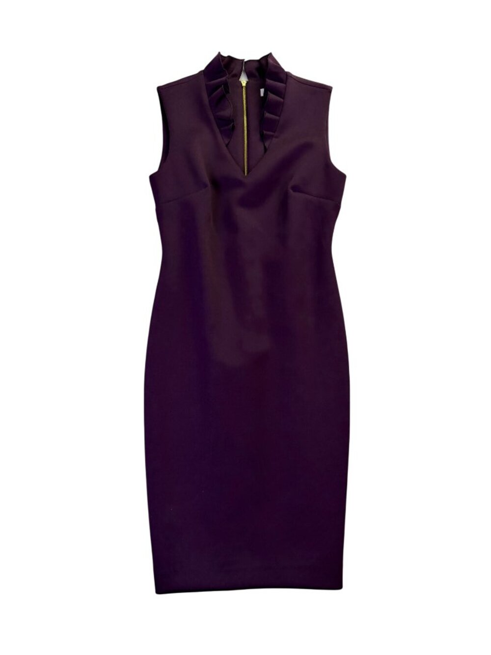 Calvin Klein Womens Purple Ruffled Neckline Sleeveless Sheath Dress Size 4 - Picture 2 of 8